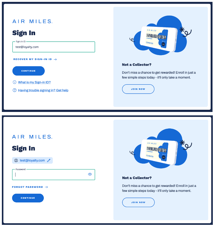 AIR MILES universal log in page